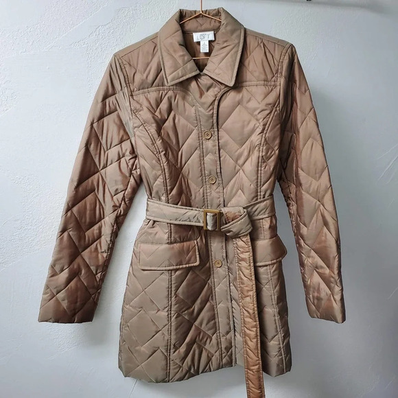 ANN TAYLOR LOFT | Quilted Metallic Iridescent Trench Coat Small - Picture 1 of 11